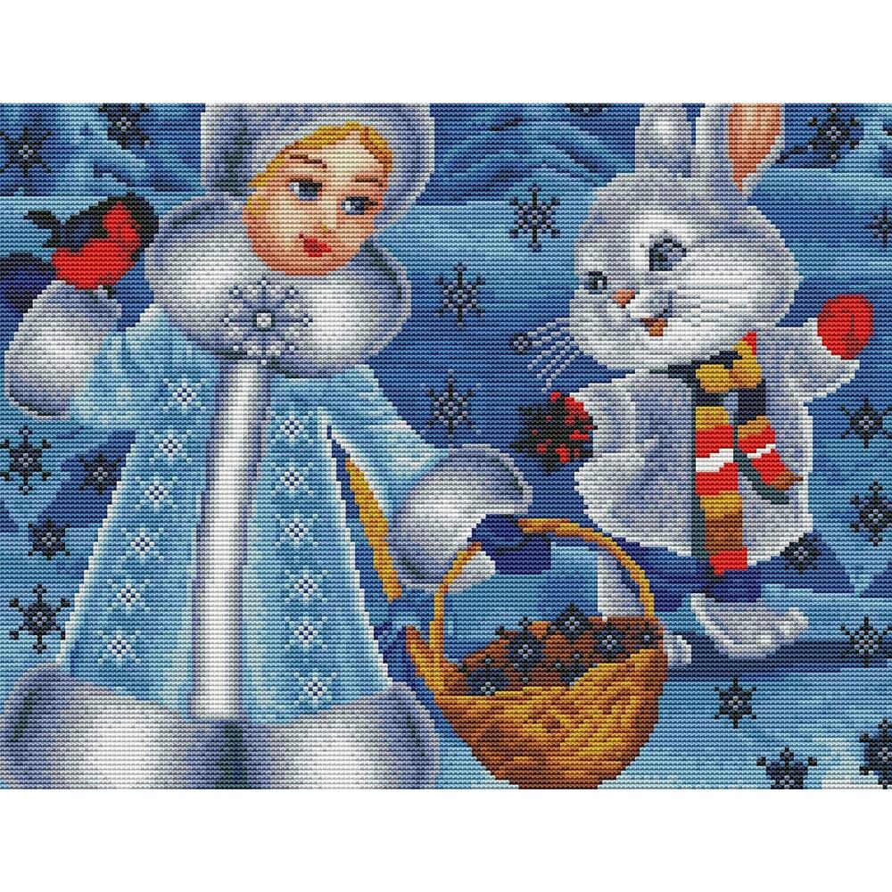 Cross Stitch DIY Kit - Snow Girl and Rabbit Pattern - 15.74×19.68
